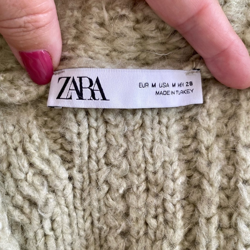 ZARA Cardigan Knit Sweater Jewel Buttons Long Sleeve Pistachio Green Women M - Picture 11 of 12